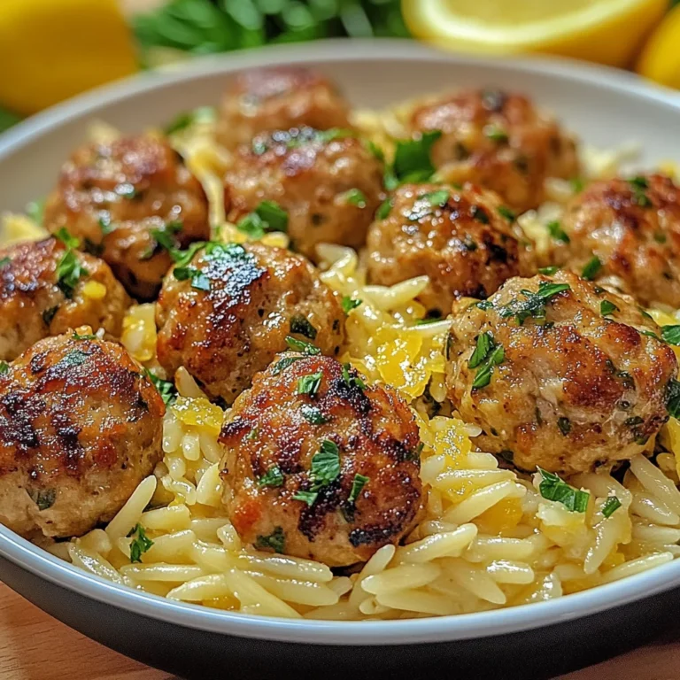 Greek Chicken Meatballs with Lemon Orzo