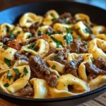 Cheesesteak Tortellini in Rich Provolone Sauce