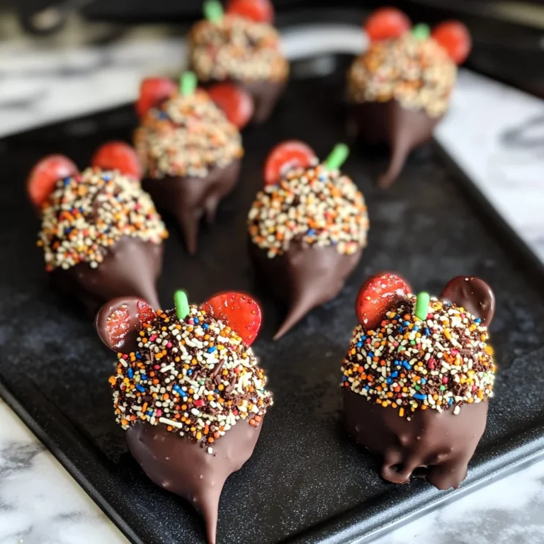 Halloween Dessert - Strawberry and Chocolate fudge mice