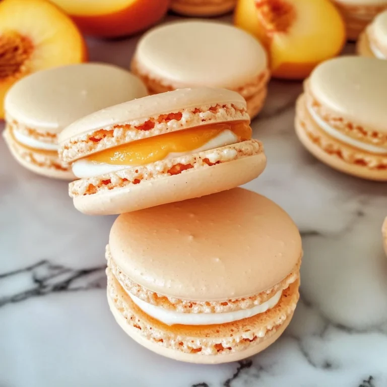 Peach Macarons with Fresh Peaches and Cream